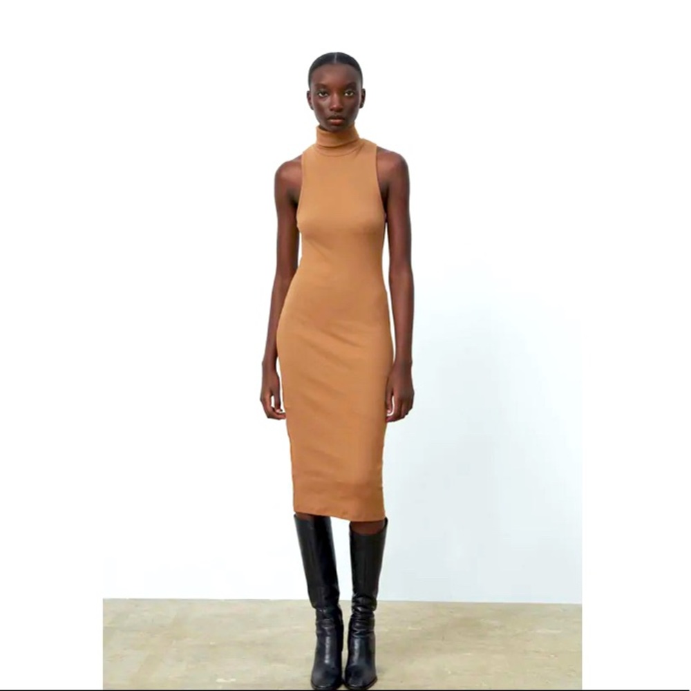 Zara Turtle Neck Ribbed Dress L - Picture 2 of 8
